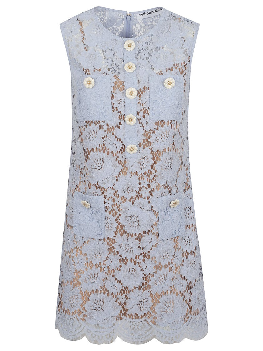 Self-Portrait Blue Fine Lace Mini Dress