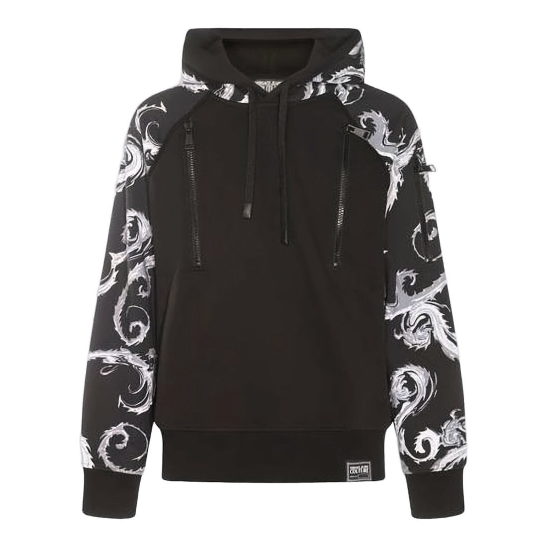 Versace Solid Black Hoodie With Baroque Accents