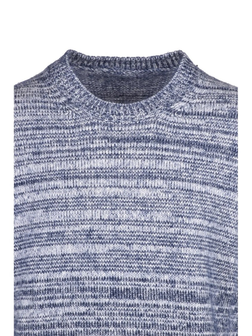 Dondup Blue Textured Knit Mohair-Cotton Blend Crewneck Sweater