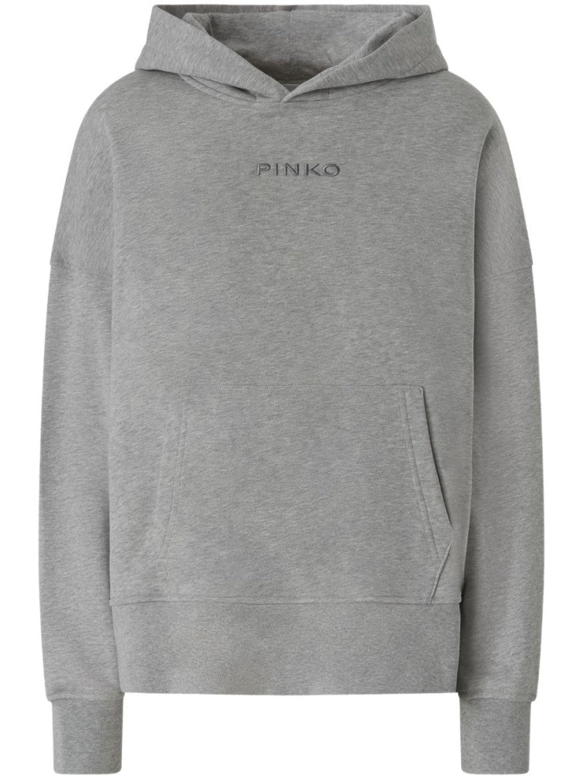 Pinko Relaxed-Fit Gray Hooded Sweater With Front Pocket