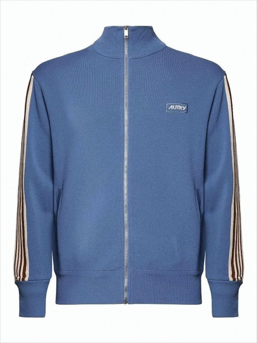 Autry High Collar Zip-Up Jacket With Contrasting Stripes