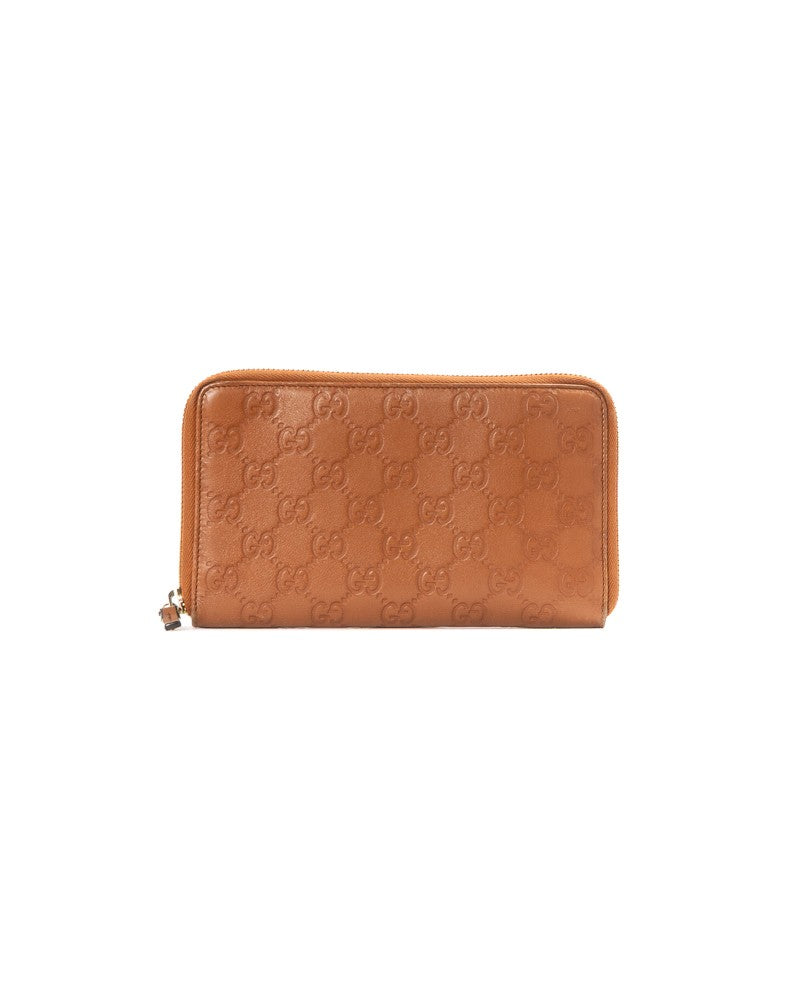 Gucci Tan Guccissima Zip Leather Wallet