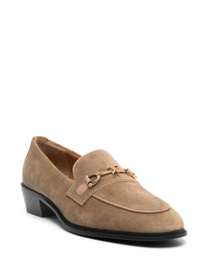 Roberto Festa Almond Beige Velvet Horsebit Detail Flats