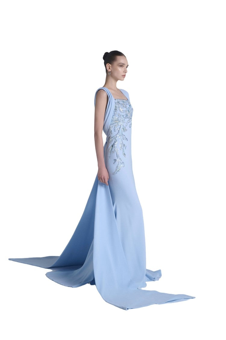 Saiid Kobeisy Embellished Long Crepe Dress