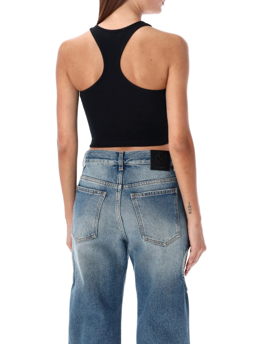 Off-White Fitted Racerback Cropped Top With Embroidered Logo