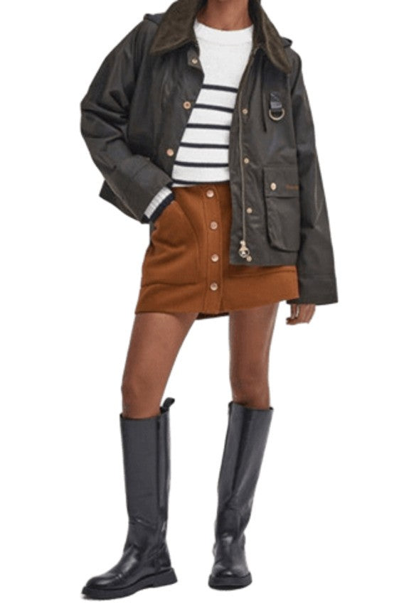 Barbour Boxy Cropped Waxed Jacket With Tartan Accents