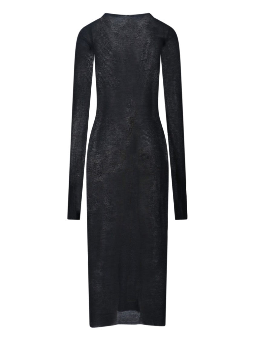 Rick Owens Black Viscose And Silk Midi Dress