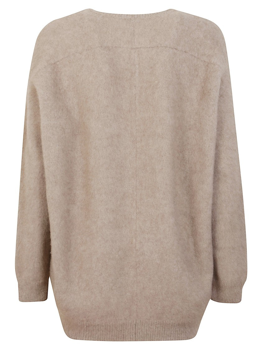 Avant Toi Walnut Brushed Cashmere Crewneck Sweater With Asymmetrical Hem