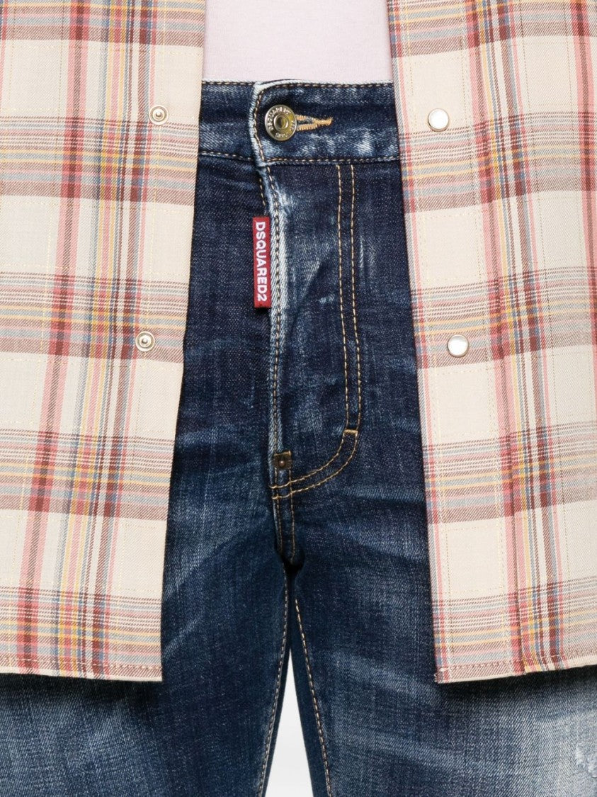 Dsquared2 Navy Blue Distressed Skater Jeans With Five-Pocket Design