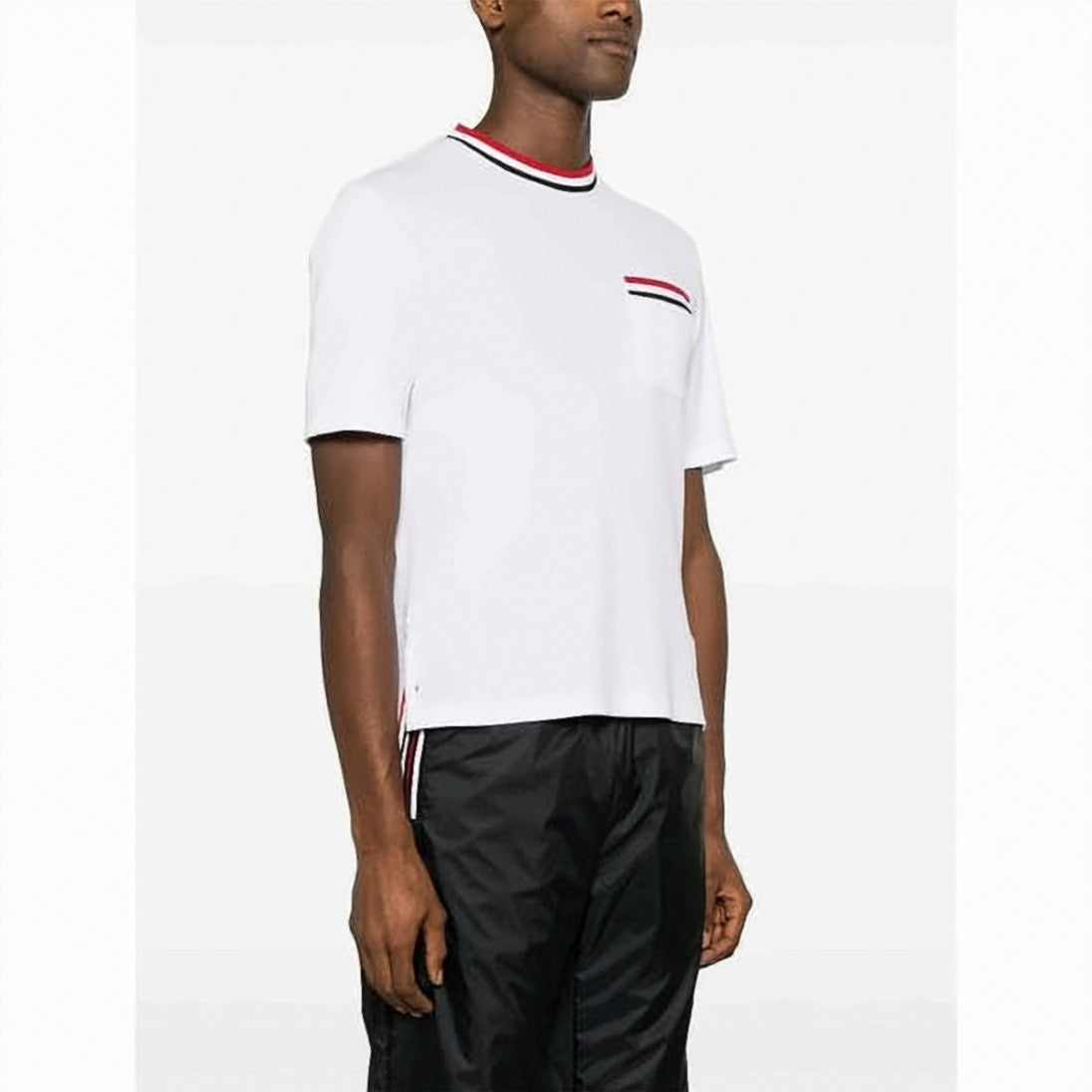 Thom Browne Pointelle Cotton T-Shirt With Striped Accents