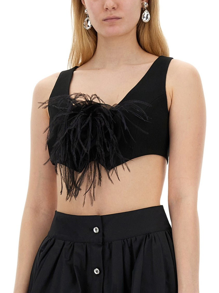 Moschino Cropped Black Vest With Feather Embellishment