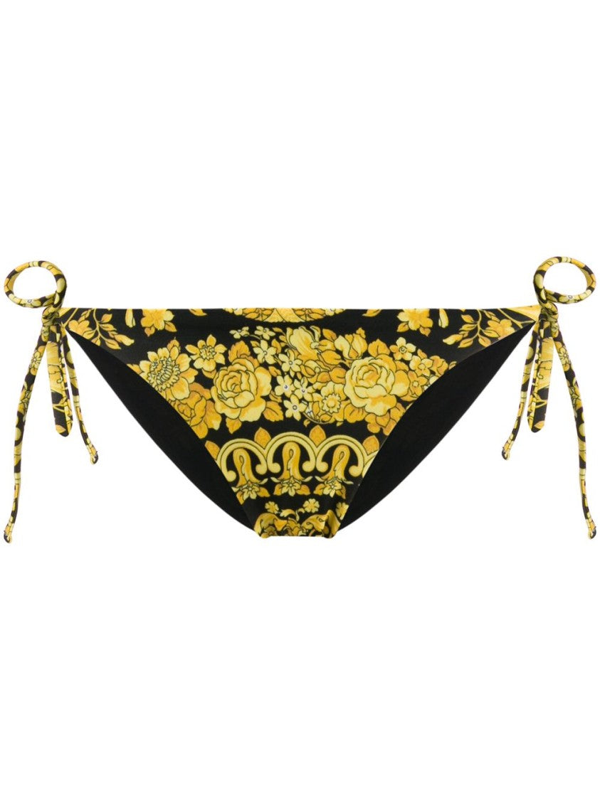 Versace Black Golden Floral Tie Bikini Bottom