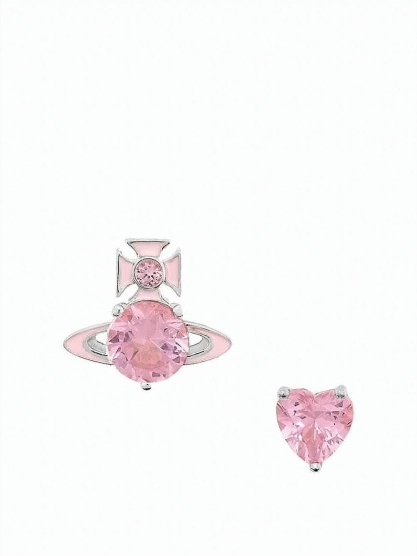 Vivienne Westwood Asymmetrical Pink Enamel And Crystal Earrings