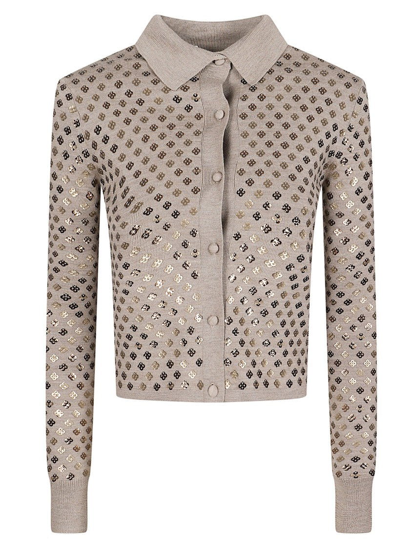 Max Mara Cropped Sweater With Classic Collar And Sequined Pattern