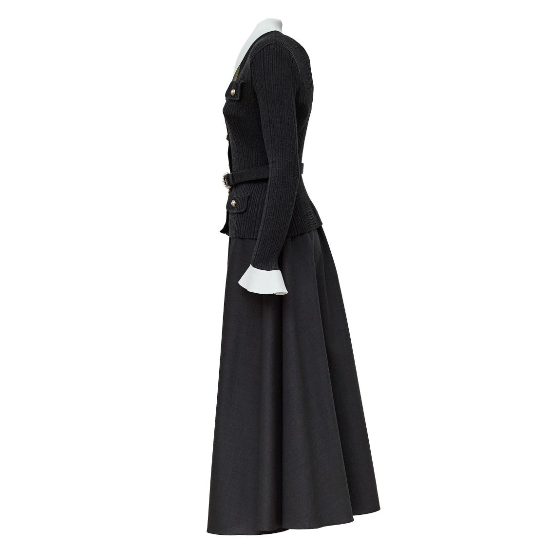 Self-Portrait Knit Twill Midi Dress With Jewel Buttons And Removable Straps