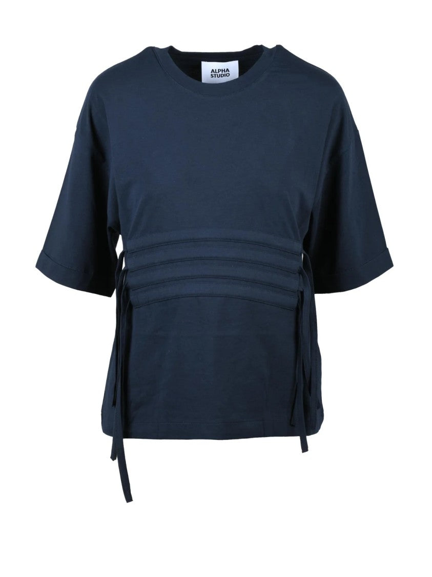Alpha Studio Dark Blue Cotton Elastane T-Shirt