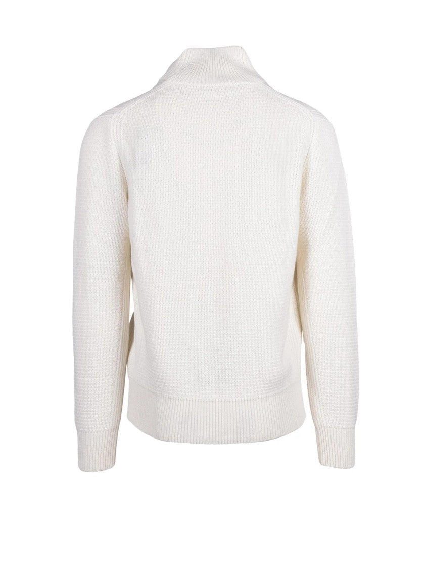Kangra Textured White Zip-Through Jacket With Ribbed Details