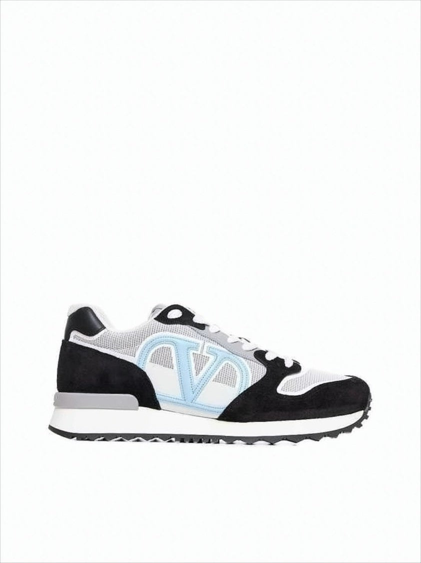 Valentino Garavani Calf Leather And Suede Sneakers With Mesh Detailing