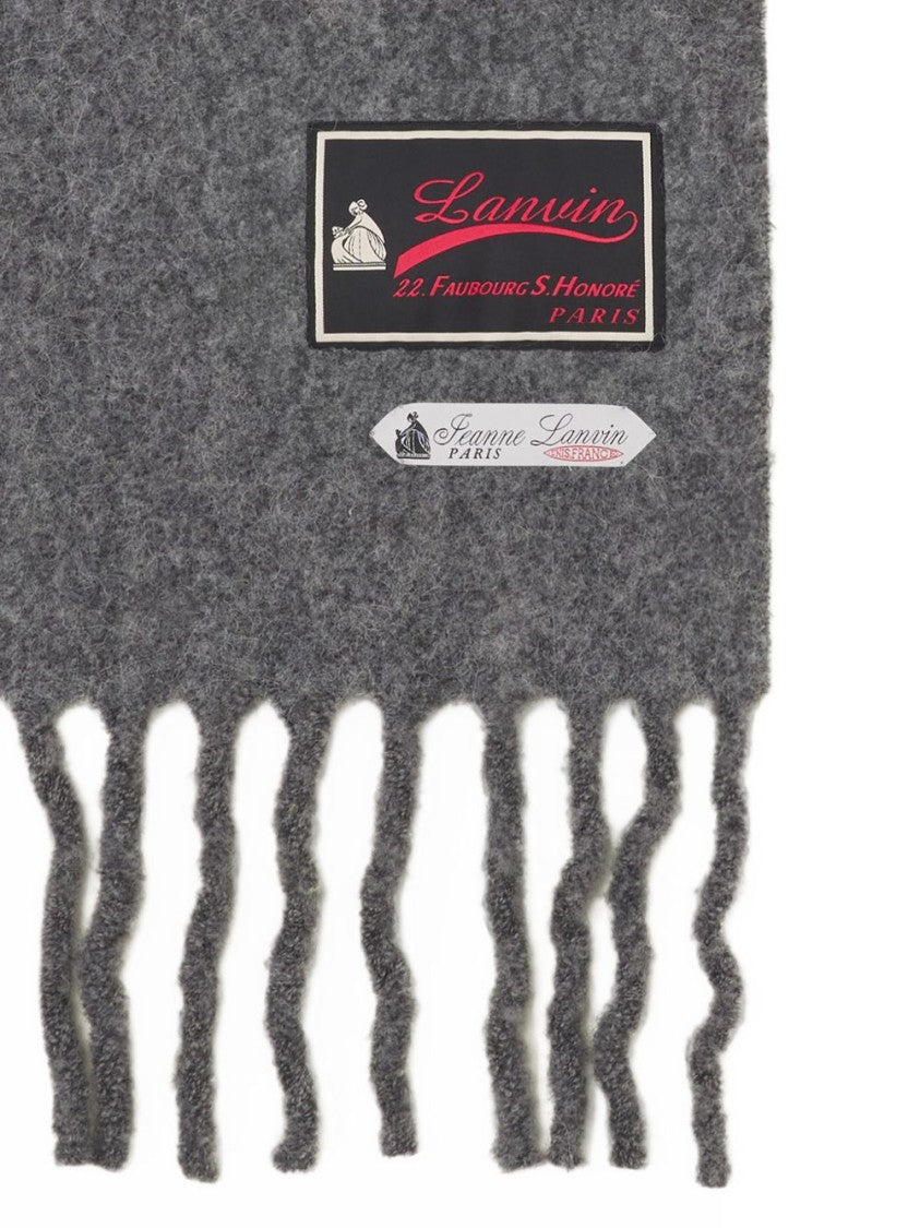 Lanvin Grey Textured Fringed Silk Nylon Scarf