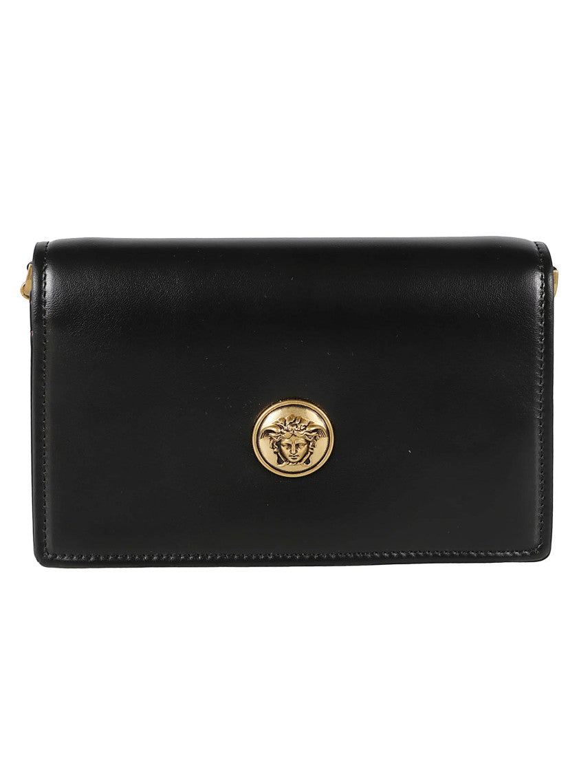 Versace Rectangular Black Lambskin Leather Bag With Medusa Emblem