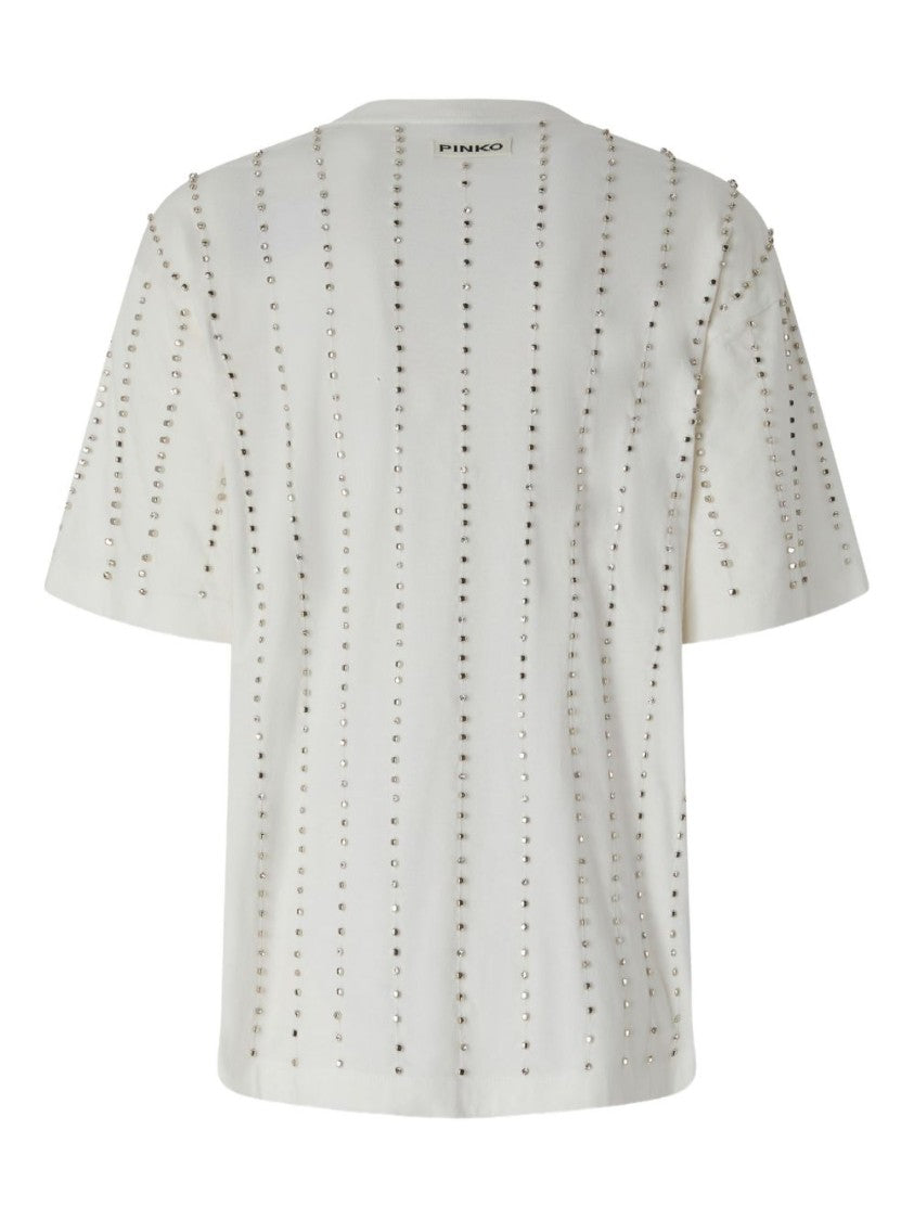 Pinko White Rhinestone Embellished T-Shirt