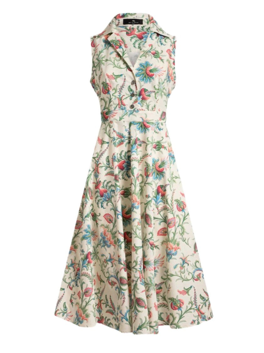 Etro White Floral Vine Midi Dress
