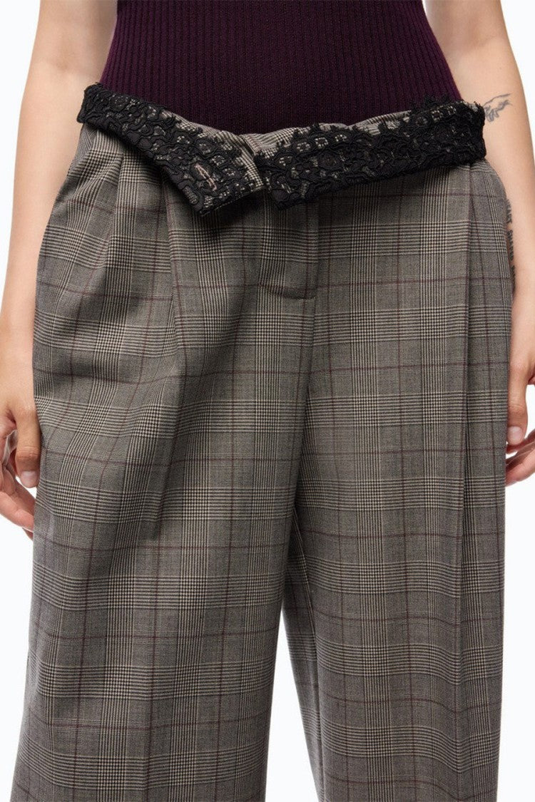 Pinko Grey Plaid Check Wide-Leg Trousers