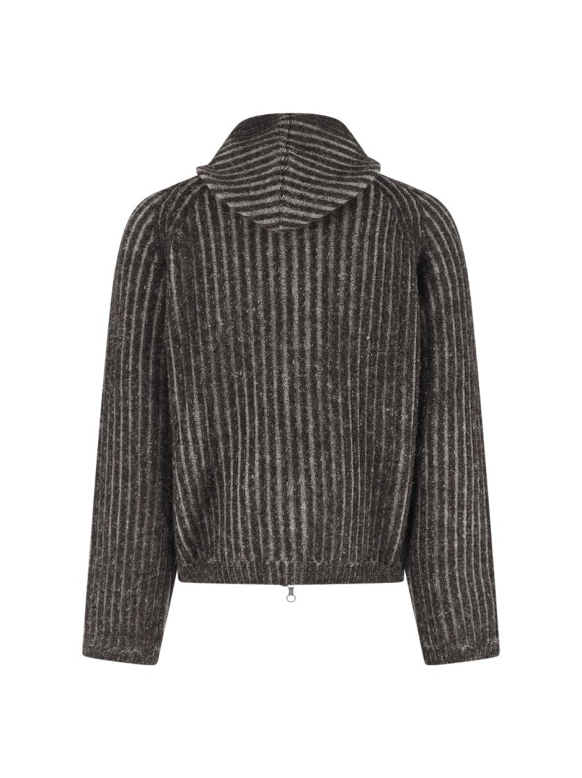Our Legacy Grey Cropped Textured Ribbed Sweater