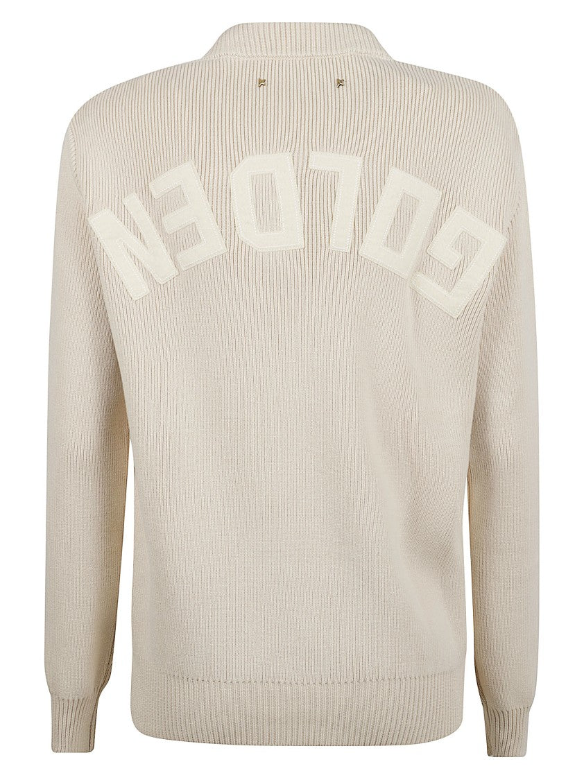 Golden Goose Cream Ribbed Knit Sweater With Textured Back Detail