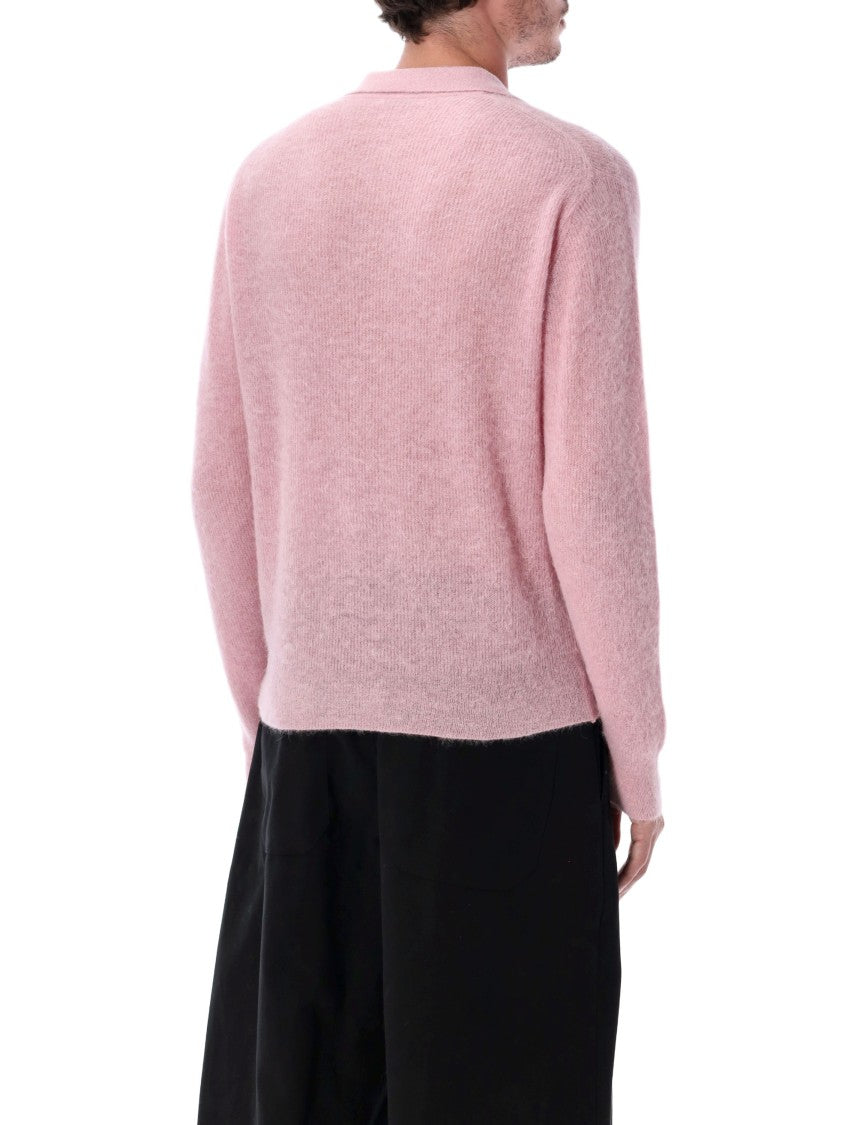 Auralee Ribbed Polo Sweater With Buttoned Placket And Textured Knit