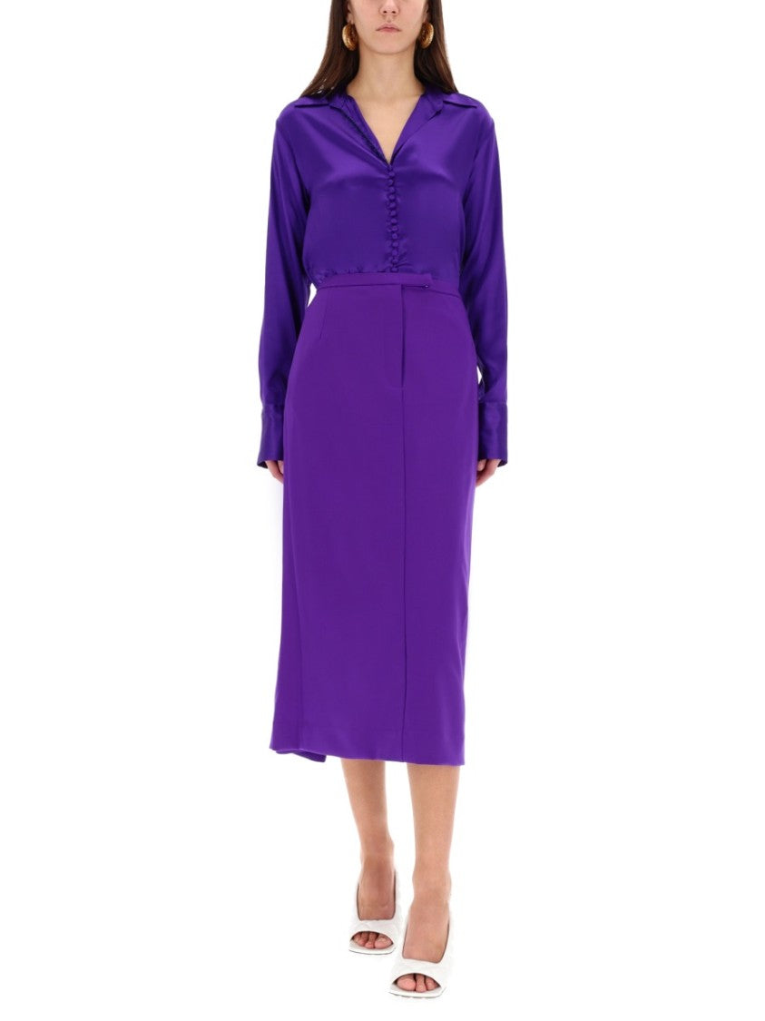 Dries Van Noten Sandora High-Waist Pleated Back Detail Wool-Blend Midi Skirt