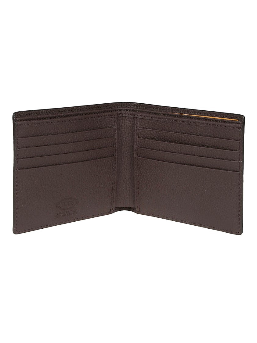 Tod's Brown Tsy Metallic Emblem Calf Leather Bifold Wallet
