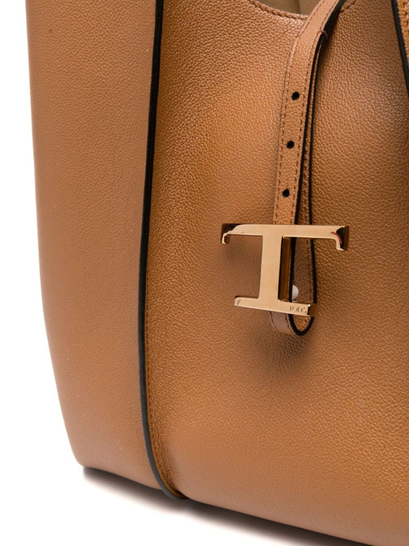 Tod's Caramel Brown Grained Leather Pouch Tote