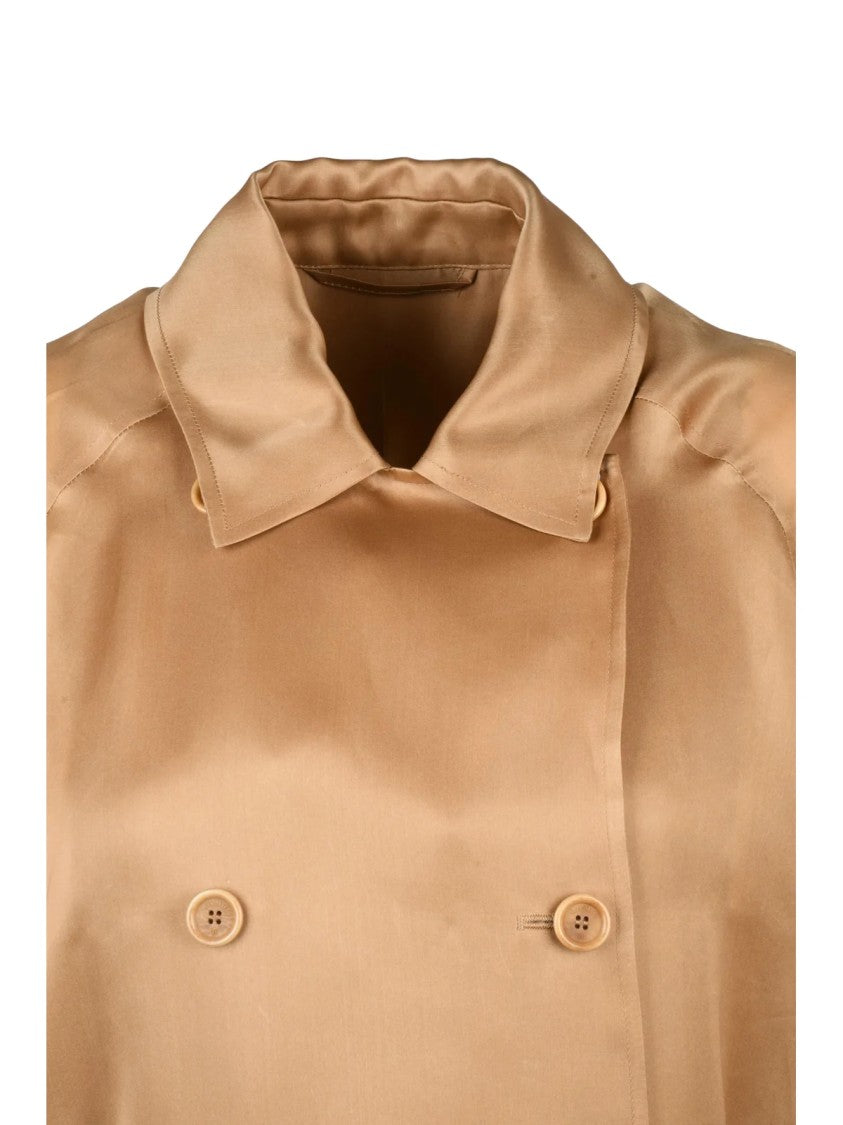 Max Mara Silk Sacco Trench Coat With Double-Breasted Design And Belted Waist