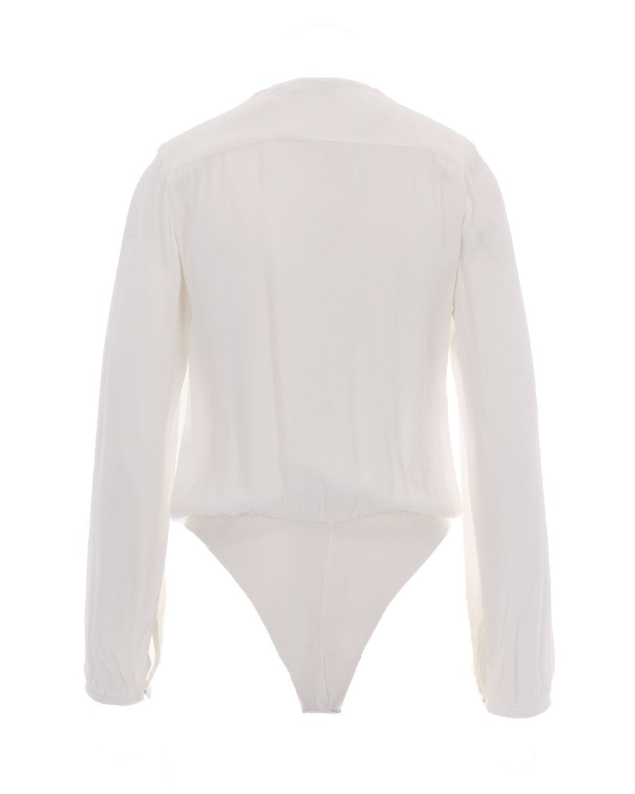 Elisabetta Franchi Long-Sleeved V-Neck Bodysuit With Structured Shoulders And Detachable Necklace