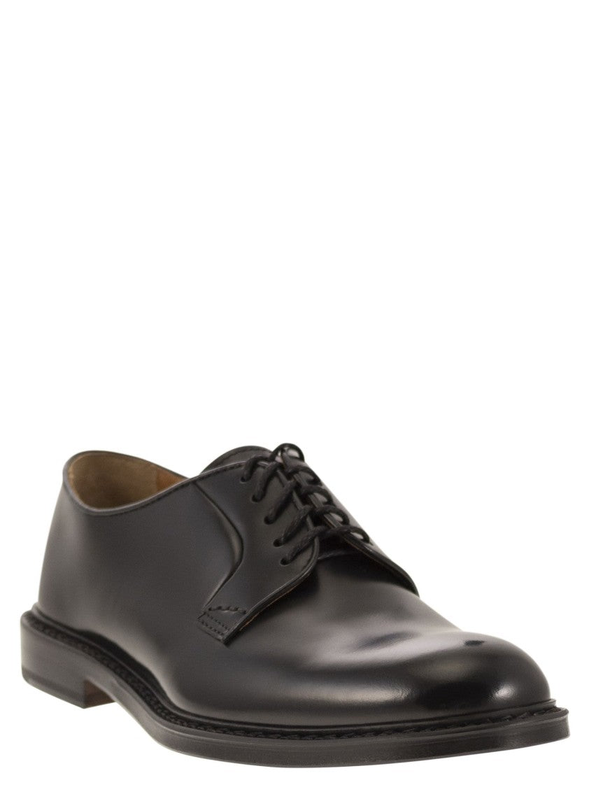 Doucal's Black Calfskin Derby Shoes With 5-Hole Lace-Up Design