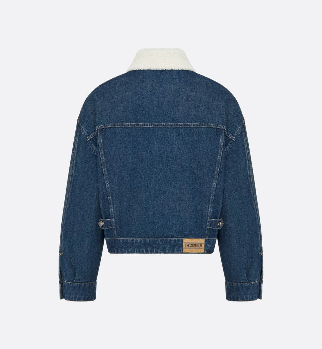 Christian Dior Cropped Denim White Sherpa Collar Jacket