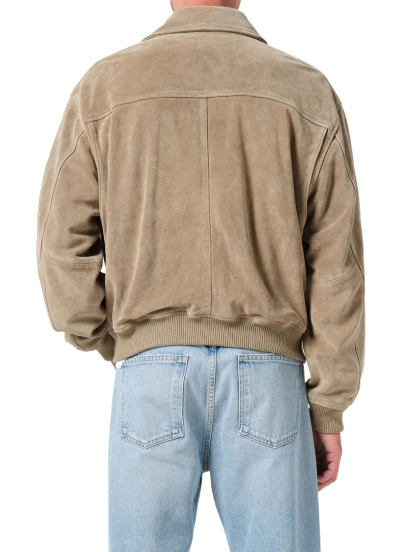 Agolde Cropped Boxy Suede Bomber Jacket With Classic Collar