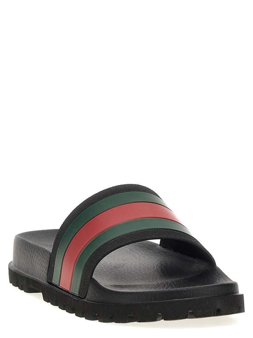 Gucci Contoured Slides With Textured Rubber Sole