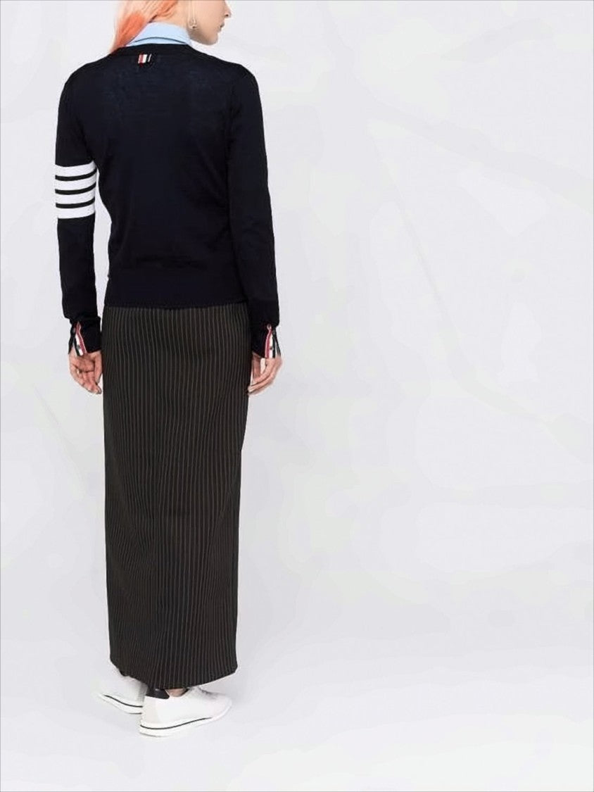 Thom Browne V-Neck Merino Wool Cardigan With Distinctive Stripes