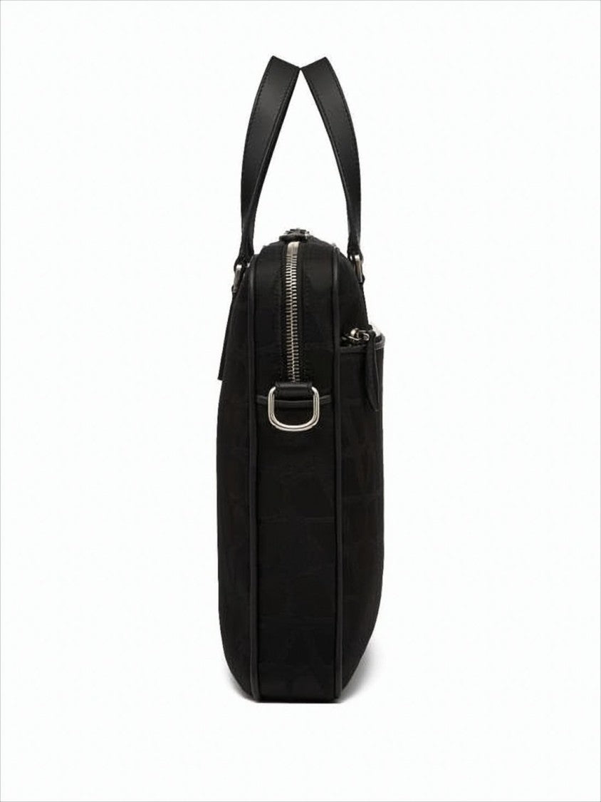 Valentino Garavani Rectangular Black Tote Bag With Calf Leather Accents