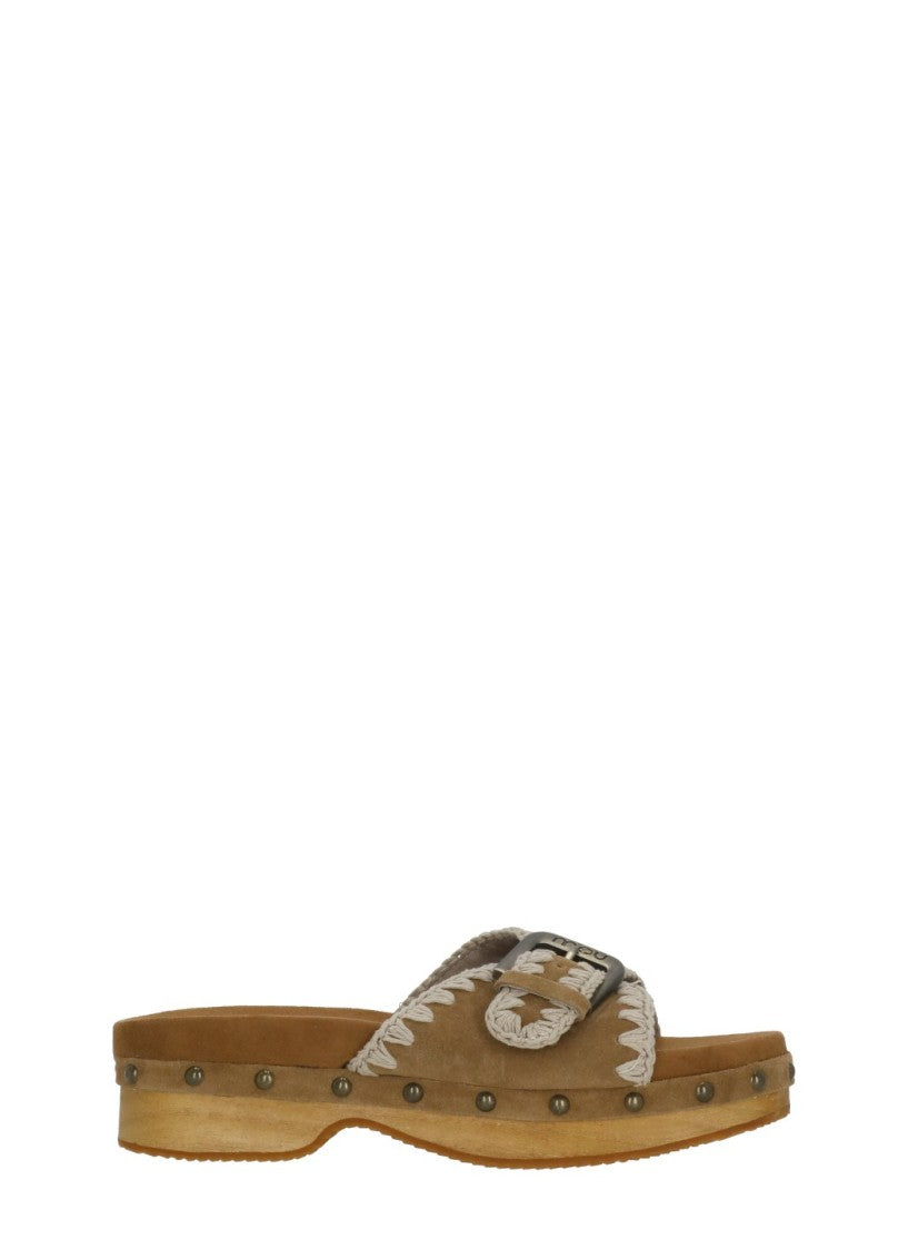 Mou Brown Studded Wood Clog Sandals