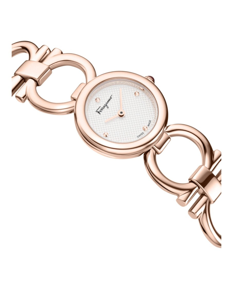 Ferragamo Double Gancini Bracelet Watch With White Sunray Dial