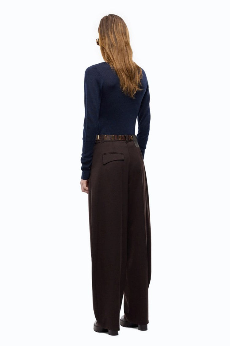 Pinko Brown Polyester-Viscose Blend Wide-Leg Trousers