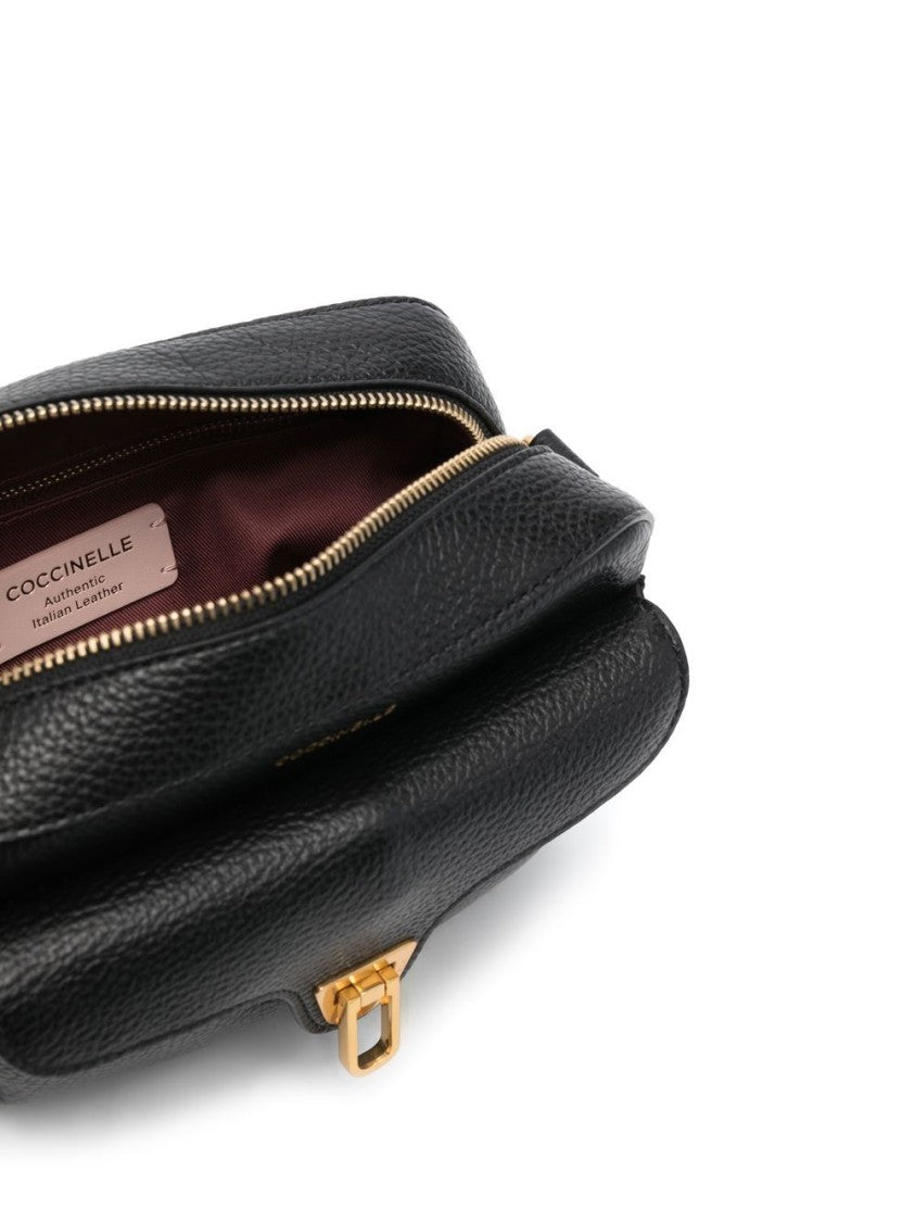 Coccinelle Pebbled Leather Shoulder Bag With Gold Tone Accents