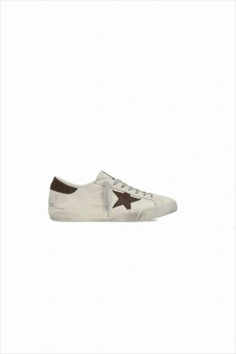 Golden Goose Distressed White Calf Leather Sneakers With Dark Brown Star Emblem