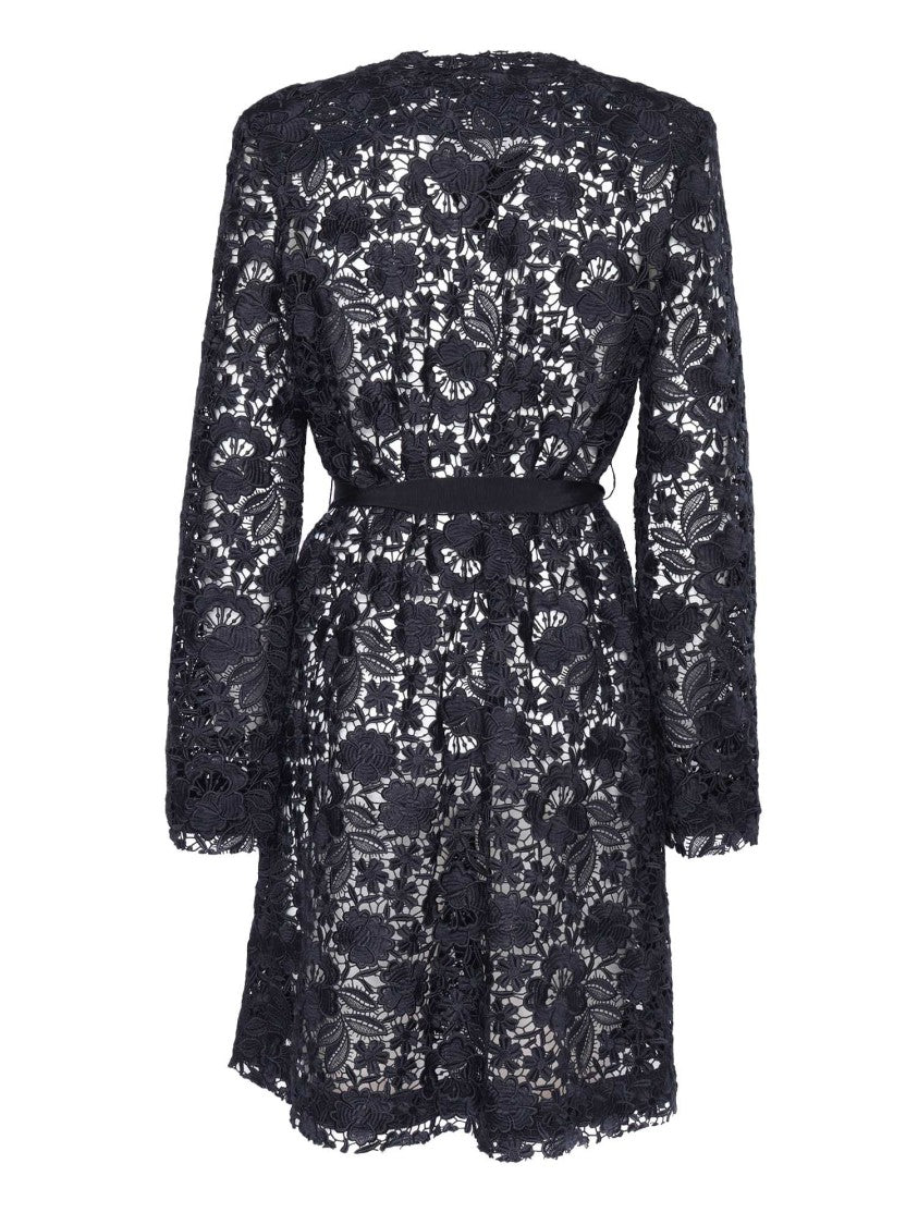 P.A.R.O.S.H. Long Floral Lace Jacket With Belted Waist