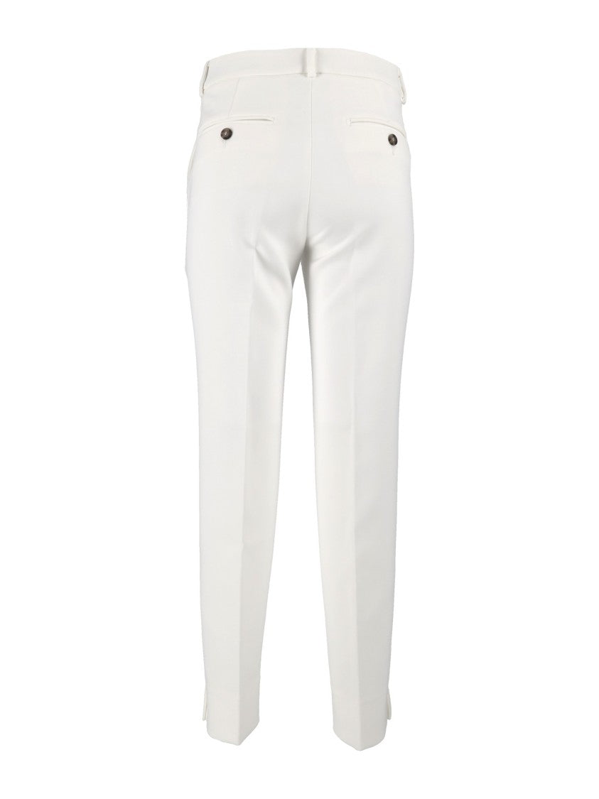 Peserico White Tailored Slim-Fit Ankle Slit Straight-Leg Pants