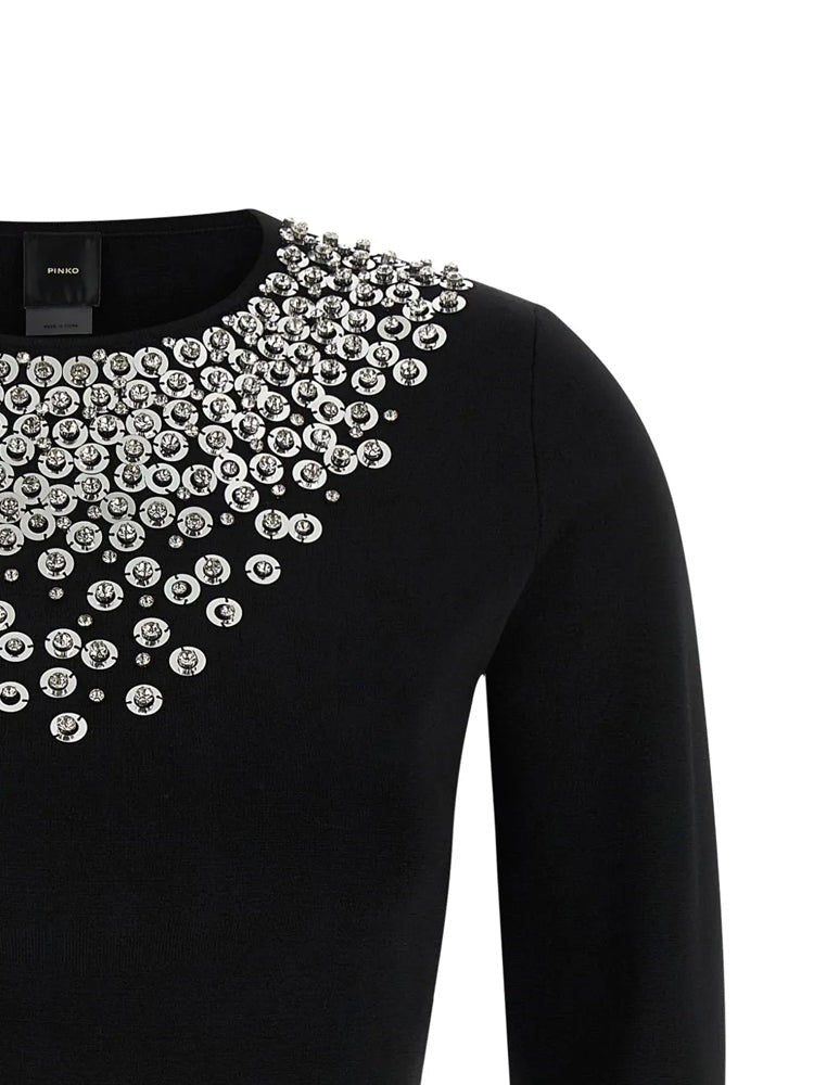 Pinko Cropped Fitted Sweater With Embellished Neckline