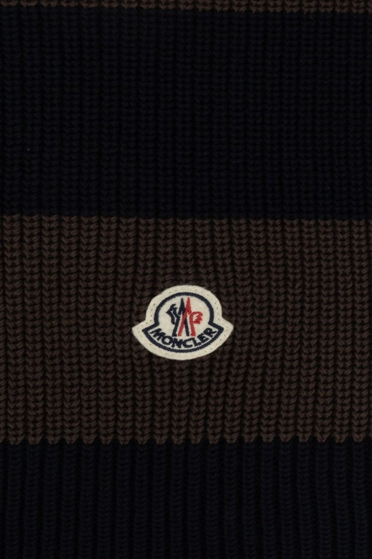 Moncler Long Cotton Scarf With Alternating Brown And Black Stripes